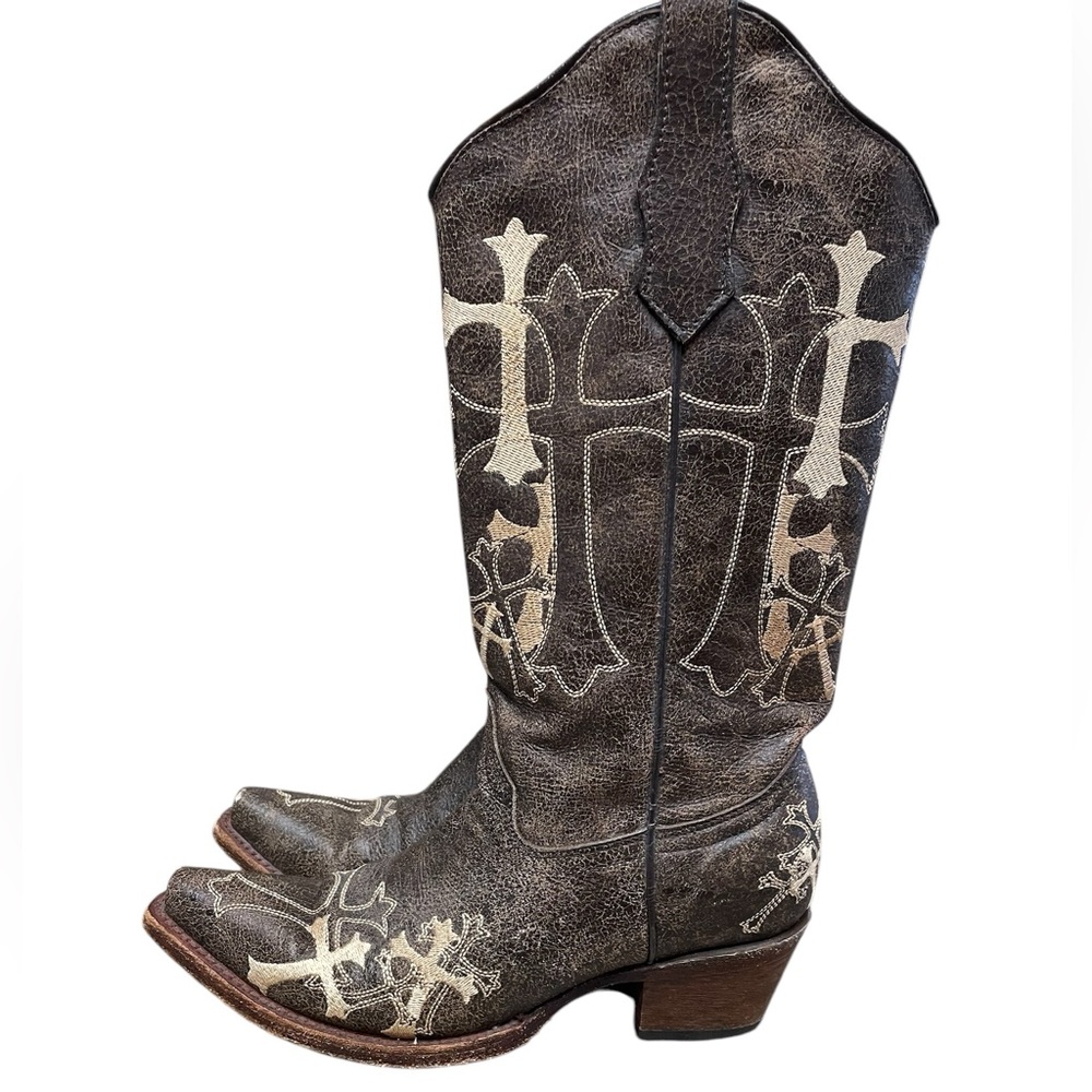 Circle G Corral Women's Brown Cross Embroidered Western Cowboy Boots 6.5